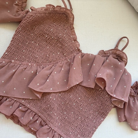 Astr The Label Polka Dot Mauve Top with Ruffles - Picture 2 of 2